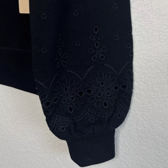 Halogen Eyelet Sleeve Back Keyhole Tie Neck Black Sweatshirt Size Large - Picture 3 of 6